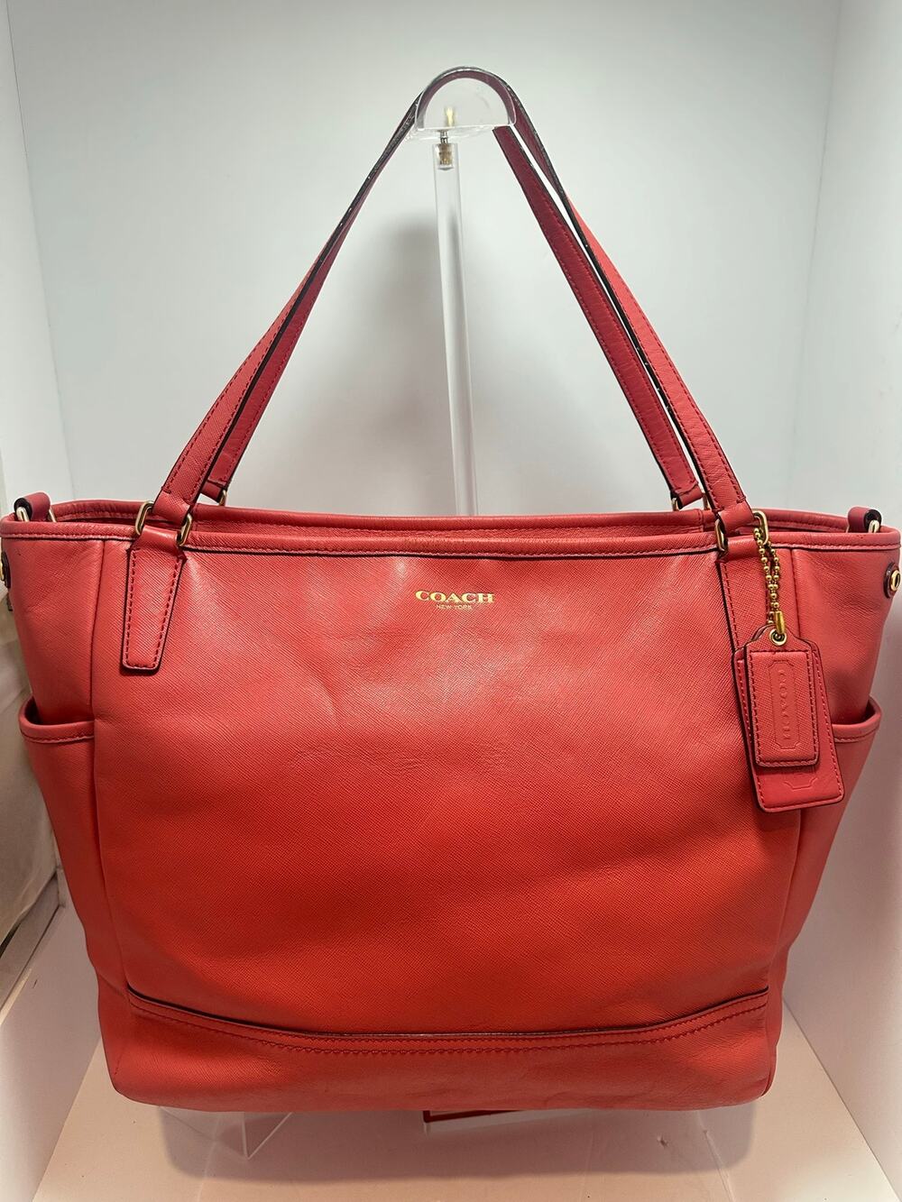 Coach Coral Pink Crossgrain Leather Baby Diaper Bag Large Tote 26356